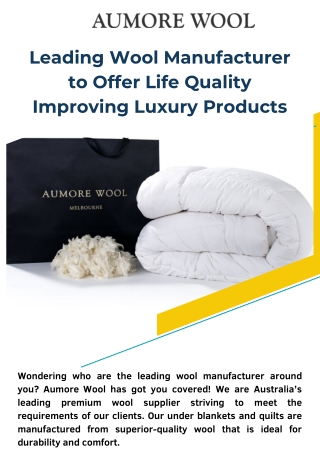 Leading Wool Manufacturer to Offer Life Quality Improving Luxury Products