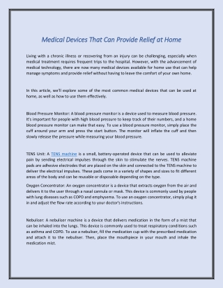 Medical Devices That Can Provide Relief at Home