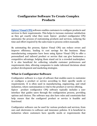 Configurator Software To Create Complex Products