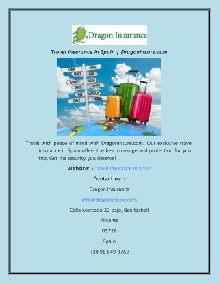 Travel Insurance In Spain Dragoninsure.com