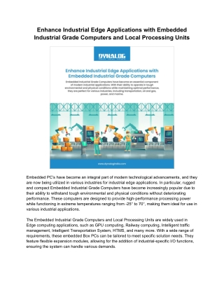 Enhance Industrial Edge Applications with Dynalog's  Embedded Industrial Grade Computers