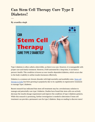Can Stem Cell Therapy Cure Type 2 Diabetes