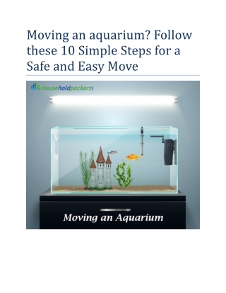 Moving an aquarium? Follow these 10 Simple Steps for a Safe and Easy Move