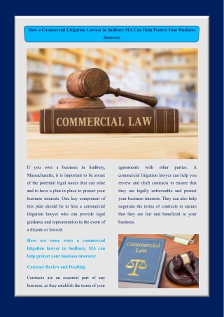 How a Commercial Litigation Lawyer in Sudbury MA Can Help Protect Your Business Interests