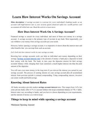 Learn How Interest Works On Savings ALearn How Interest Works On Savings Account