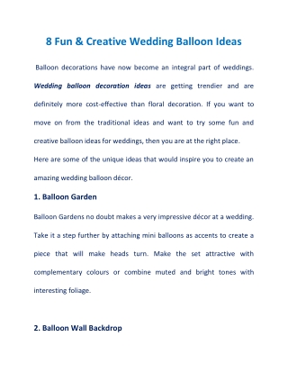 8 Creative Balloon Decoration Ideas for Wedding