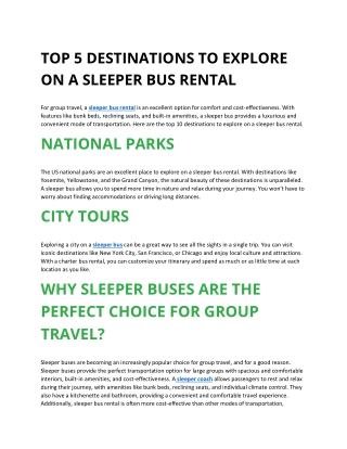 TOP 5 DESTINATIONS TO EXPLORE ON A SLEEPER BUS RENTAL