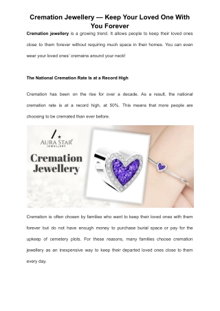 Cremation Jewellery — Keep Your Loved One With You Forever