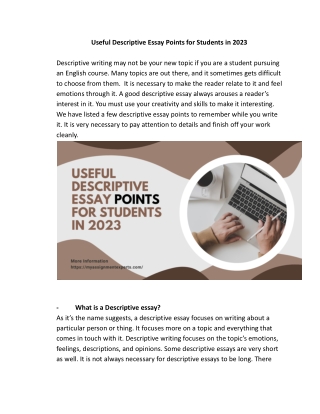 Useful Descriptive Essay points for Students in 2023