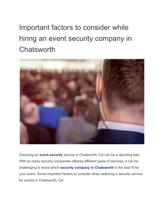 Important factors to consider while hiring an event security company in Chatsworth