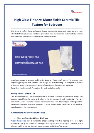 High Gloss Finish vs Matte Finish Ceramic Tile Texture for Bedroom