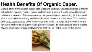 Health Benefits Of Organic Caper.