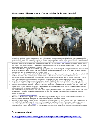 What are the different breeds of goats suitable for farming in India?