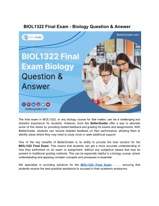 BIOL1322 Final Exam - Biology Question & Answer