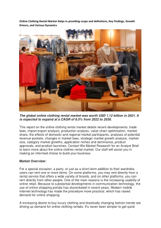 Online Clothing Rental Market Helps in providing scope and definitions, Key Find