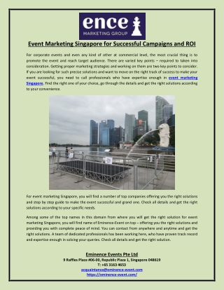 Event Marketing Singapore for Successful Campaigns and ROI