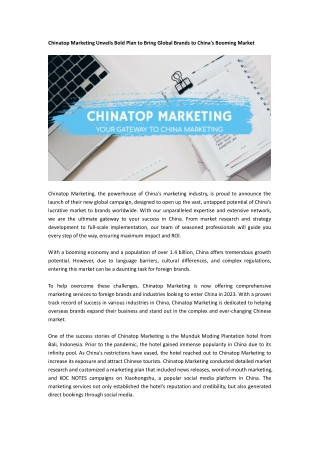 Chinatop Marketing Unveils Bold Plan to Bring Global Brands to China's Booming Market