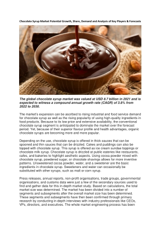 Chocolate Syrup Market Potential Growth,  Demand and Analysis of Key Player