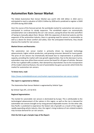 Automotive Rain Sensor Market