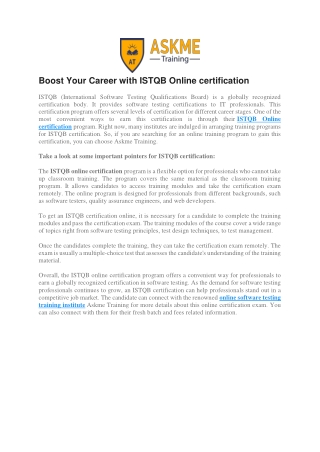 Boost Your Career with ISTQB Online certification