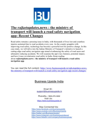 The rajkotupdates.news - the ministry of transport will launch a road safety navigation app- Recent Changes