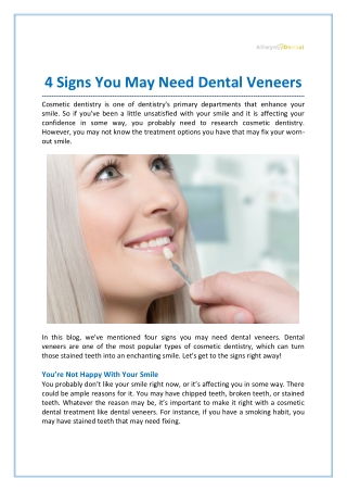 4 Signs You May Need Dental Veneers