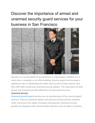 Discover the importance of armed and unarmed security guard services for your business in San Francisco