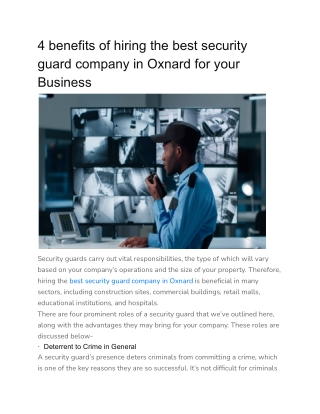 4 benefits of hiring the best security guard company in Oxnard for your Business