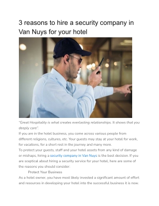 3 reasons to hire a security company in Van Nuys for your hotel