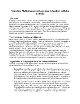 Promoting Multilingualism: Language Education in Dubai Schools