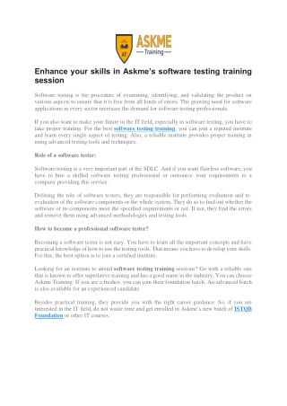 Enhance your skills in Askme software testing training session