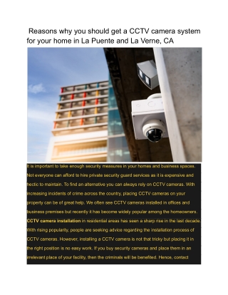 Reasons why you should get a CCTV camera system for your home in La Puente and La Verne, CA