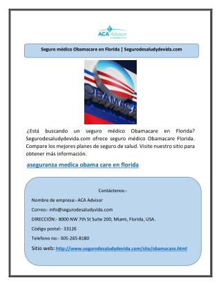 Seguro médico Obamacare en Florida | Segurodesaludydevida.com