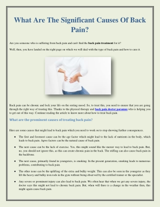 What Are The Significant Causes Of Back Pain?