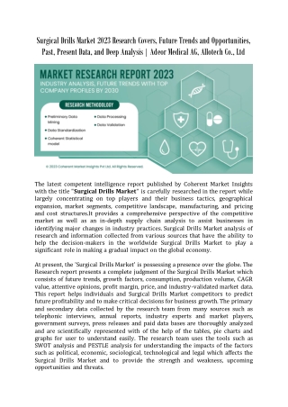 Surgical Drills Market 2023 Research