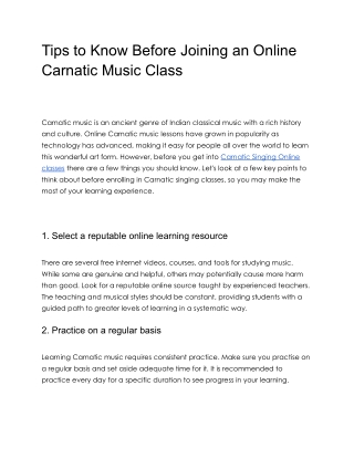 Tips to Know before Joining an Online Carnatic Music Class