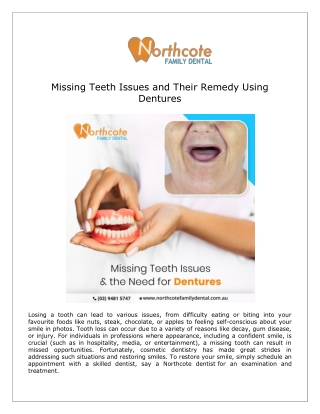 Missing Teeth Issues and Their Remedy Using Dentures