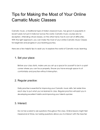 Tips for Making the Most of Your Online Carnatic Music Classes