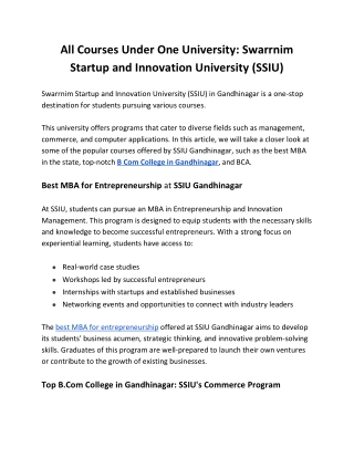 All Courses Under One University - Swarrnim Startup and Innovation University (SSIU)