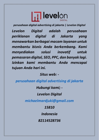 perusahaan digital advertising di jakarta  Levelon Digital