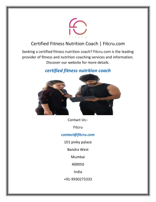 Certified Fitness Nutrition Coach  Fitcru