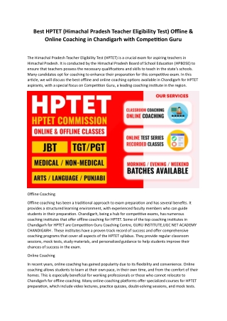 HPTET Coaching in Chandigarh