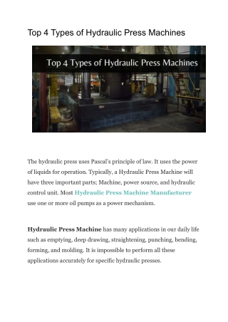 Top 4 Types of Hydraulic Press Machines (1)