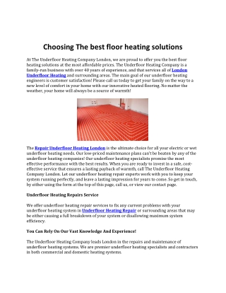 Choosing The best floor heating solutions