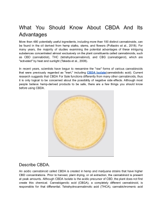 What You Should Know About CBDA And Its Advantages