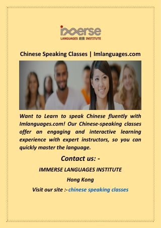 Chinese Speaking Classes  Imlanguages com