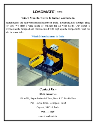 Winch Manufacturers In India Loadmate.in