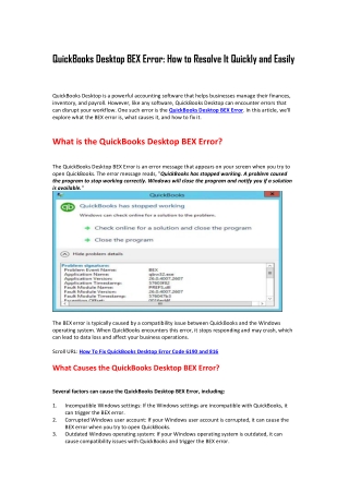 QuickBooks Desktop BEX Error: Diagnosis and Resolution Strategie