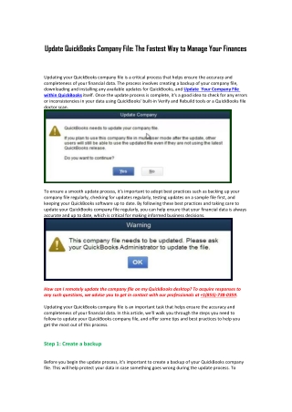 Update QuickBooks Company File: The Fastest Way to Manage Your Finances