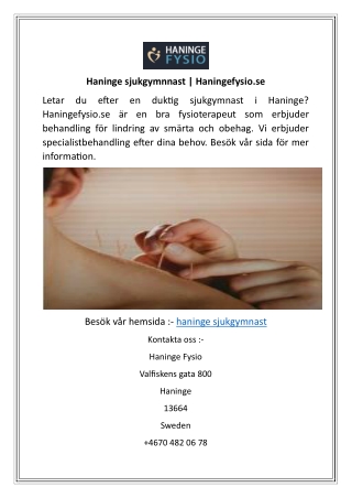 Haninge sjukgymnnast Haningefysio.se
